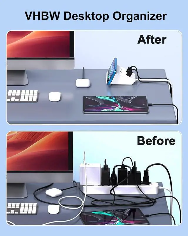 Alt view image 5 of 7 - USB Charging Station, 6 Port 3USB-A and 3USB-C Charging Station for Multiple Devices, Multi USB Nightstand Charger Station with Phone Stand (ETL Listed, 6Ft Extension Cord, White)