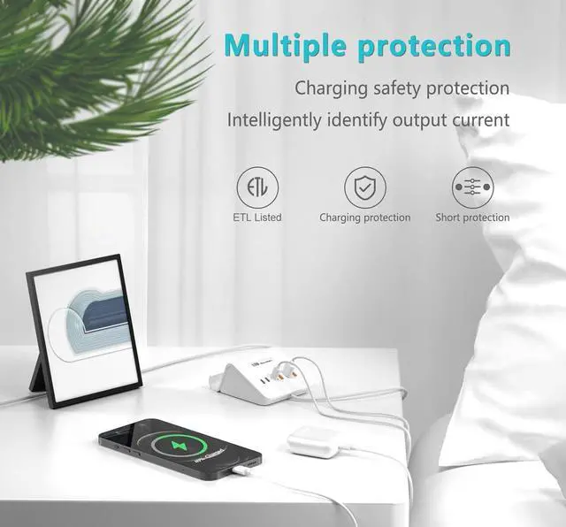 Alt view image 7 of 7 - USB Charging Station, 6 Port 3USB-A and 3USB-C Charging Station for Multiple Devices, Multi USB Nightstand Charger Station with Phone Stand (ETL Listed, 6Ft Extension Cord, White)