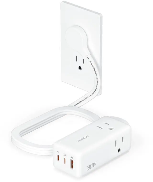 Main image of USB Charging Station PD 30W, Flat Plug USB C Charger Blocks with 3 AC Outlets, Desktop Phone Fast Charger with 5FT Extension Cord for iPhone 17/16, Tablet Laptop, Travel, Office