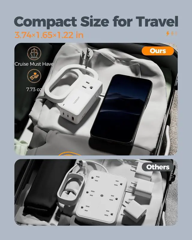 Alt view image 5 of 6 - USB Charging Station PD 30W, Flat Plug USB C Charger Blocks with 3 AC Outlets, Desktop Phone Fast Charger with 5FT Extension Cord for iPhone 17/16, Tablet Laptop, Travel, Office