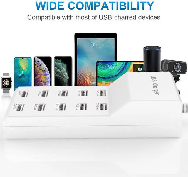 Alt view image 4 of 7 - USB Wall Charger USB Charging Station for Multiple Devices USB Charger 10-Ports Power Hub Strip Smart Plug Charging Dock Charge Block Compatible with iPhone 15,iPod,Galaxy S Smart Phones