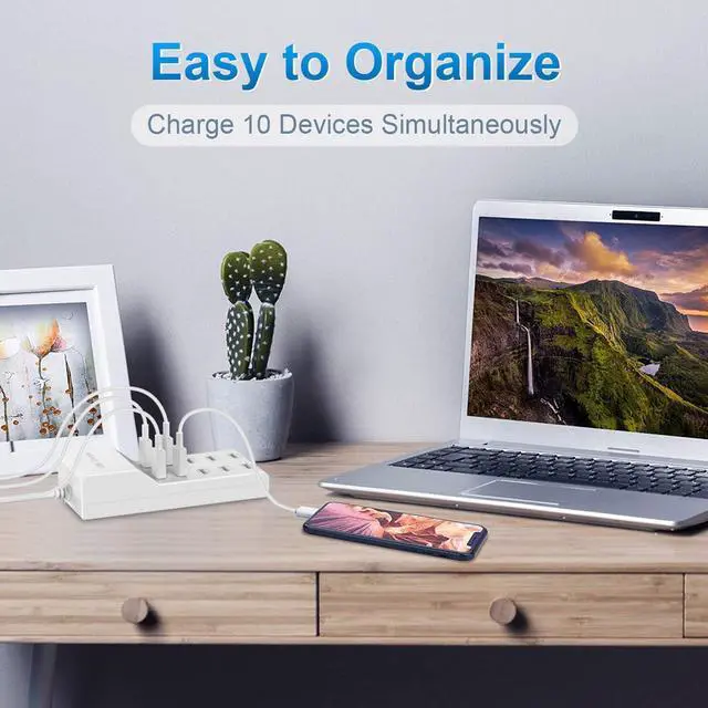 Alt view image 5 of 7 - USB Wall Charger USB Charging Station for Multiple Devices USB Charger 10-Ports Power Hub Strip Smart Plug Charging Dock Charge Block Compatible with iPhone 15,iPod,Galaxy S Smart Phones