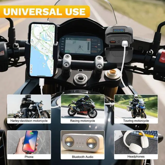 Alt view image 7 of 7 - Motorcycle Phone Charger, Battery Charger,Two Way USB Charger,Dual Type-C PD 3.0 Quick Charge with LED Voltmeter, SAE to USB Adapter and Waterproof