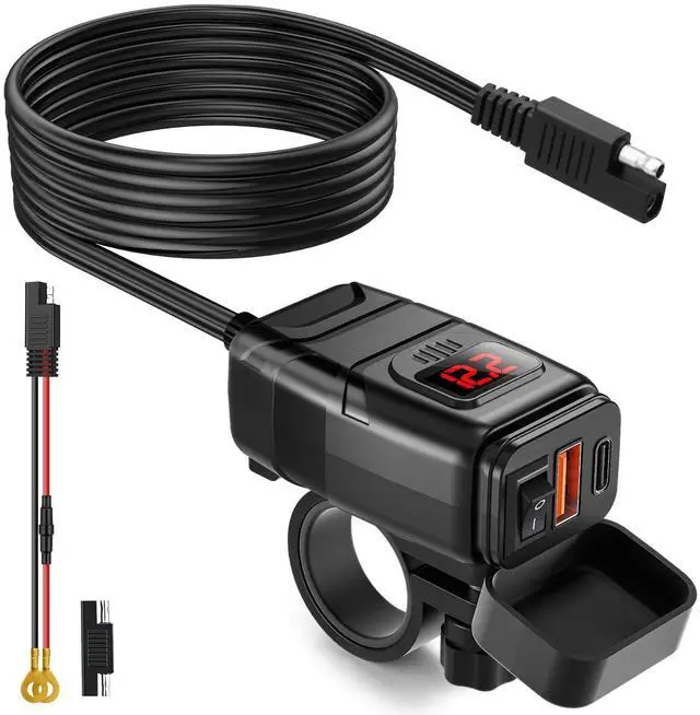 Main image of Motorcycle Phone Charger, 6.4A Dual USB Type C PD & Quick Charge 3.0 Motorcycle USB Charger with Voltmeter & ON/Off Switch, Waterproof Motorcycle Accessories for Phone, Tablet, GPS, etc