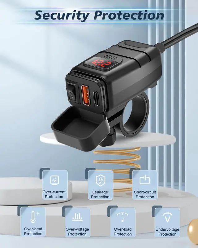 Alt view image 5 of 7 - Motorcycle Phone Charger, 6.4A Dual USB Type C PD & Quick Charge 3.0 Motorcycle USB Charger with Voltmeter & ON/Off Switch, Waterproof Motorcycle Accessories for Phone, Tablet, GPS, etc