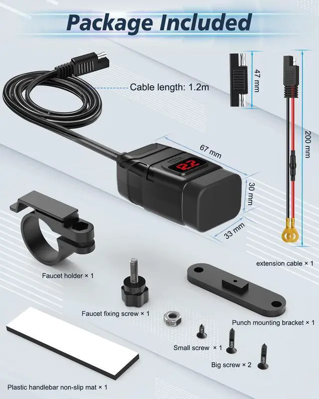 Alt view image 7 of 7 - Motorcycle Phone Charger, 6.4A Dual USB Type C PD & Quick Charge 3.0 Motorcycle USB Charger with Voltmeter & ON/Off Switch, Waterproof Motorcycle Accessories for Phone, Tablet, GPS, etc