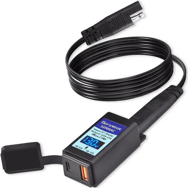 Main image of Motorcycle USB-C Charger, SAE to USB Adapter, 27W Dual Port USB Fast Charger with Voltmeter/Ammeter & ON/Off Switch, Perfect for Charging Phone, Tablet, GPS etc