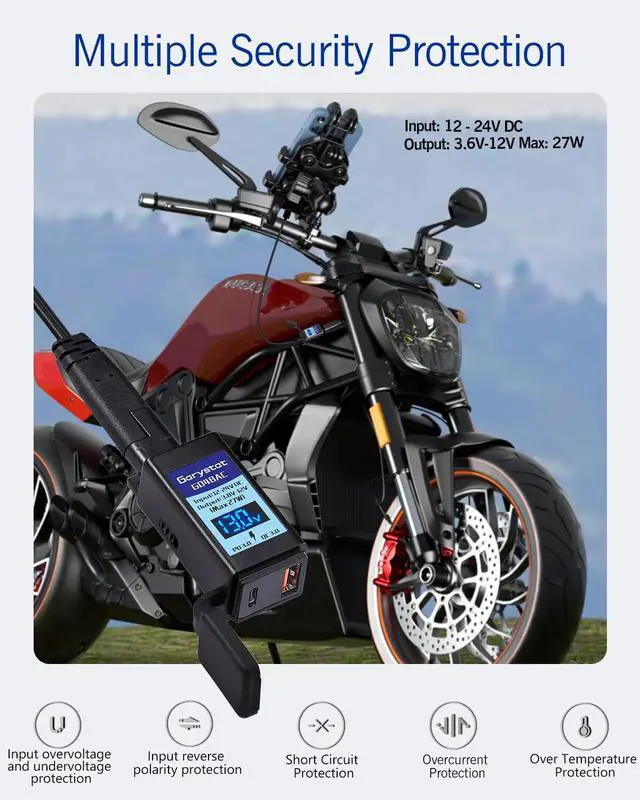 Alt view image 5 of 7 - Motorcycle USB-C Charger, SAE to USB Adapter, 27W Dual Port USB Fast Charger with Voltmeter/Ammeter & ON/Off Switch, Perfect for Charging Phone, Tablet, GPS etc