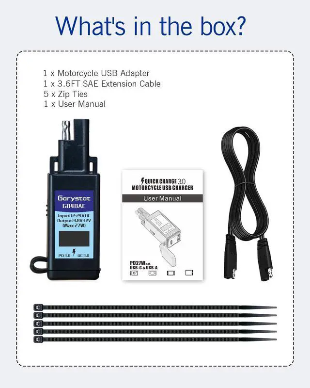 Alt view image 7 of 7 - Motorcycle USB-C Charger, SAE to USB Adapter, 27W Dual Port USB Fast Charger with Voltmeter/Ammeter & ON/Off Switch, Perfect for Charging Phone, Tablet, GPS etc