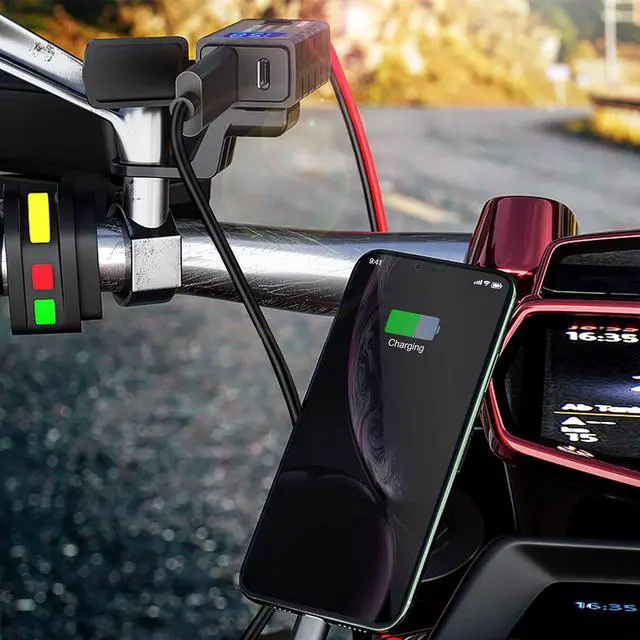 Alt view image 2 of 7 - Motorcycle USB Charger SAE to USB Adapter Type C and Quick Charge USB 3.0 with Voltmeter, ON/Off Switch and 3.6FT SAE Extension Cable Waterproof 3 Install Options for GPS Smartphone Camera