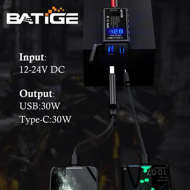 Alt view image 4 of 7 - Motorcycle USB Charger SAE to USB Adapter Type C and Quick Charge USB 3.0 with Voltmeter, ON/Off Switch and 3.6FT SAE Extension Cable Waterproof 3 Install Options for GPS Smartphone Camera