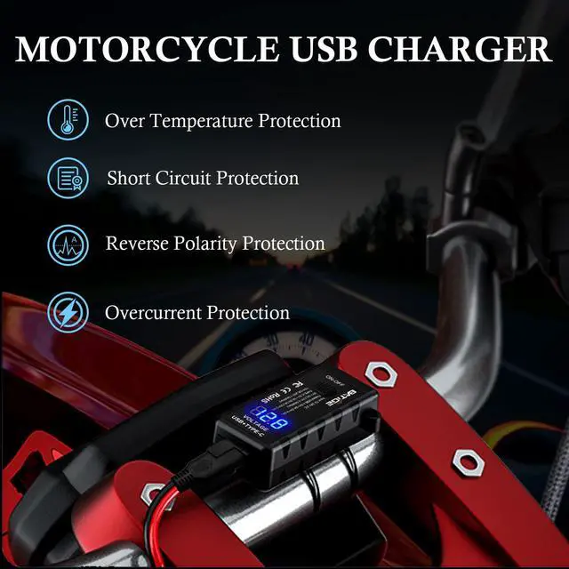 Alt view image 5 of 7 - Motorcycle USB Charger SAE to USB Adapter Type C and Quick Charge USB 3.0 with Voltmeter, ON/Off Switch and 3.6FT SAE Extension Cable Waterproof 3 Install Options for GPS Smartphone Camera