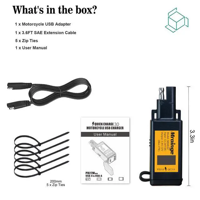 Alt view image 7 of 7 - Motorcycle USB-C Charger, SAE to USB Adapter, 27W Dual Port USB Fast Charger with Voltmeter/Ammeter and ON/Off Switch, Perfect for Phone, Tablet, GPS etc Charging