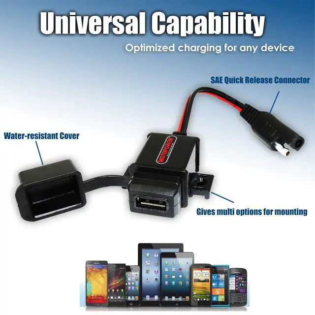 Alt view image 3 of 7 - MP0609A 3.1Amp Motorcycle USB Port Kit SAE to USB Adapter On Motorcycle