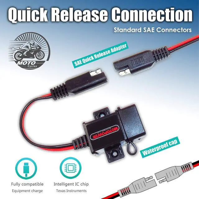 Alt view image 5 of 7 - MP0609A 3.1Amp Motorcycle USB Port Kit SAE to USB Adapter On Motorcycle