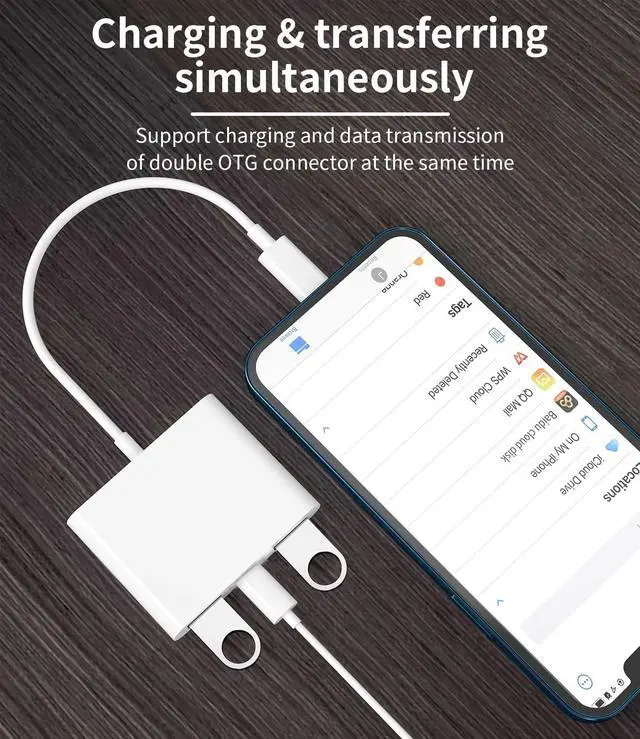 Alt view image 3 of 7 - Apple Certified Lightning Male to USB Female Adapter OTG and Charger Cable for iPhone 11 12 mini max pro xs xr x se 7 8plus Ipad air A Camera Memory Stick Flash Drive Cord Converter Charging Splitter