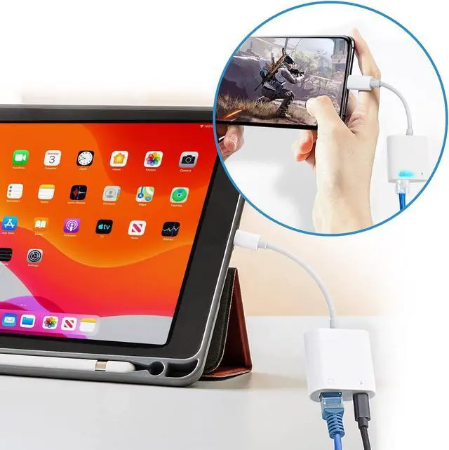 Alt view image 7 of 7 - USB C to Ethernet Adapter with Charging, Type-C to RJ45 Ethernet Adapter, Portable USB-C Ethernet LAN Network Adapter Compatible for iPhone 15 Pro/Max/Plus MacBook Pro Air 2018, Samsung, iPad and More