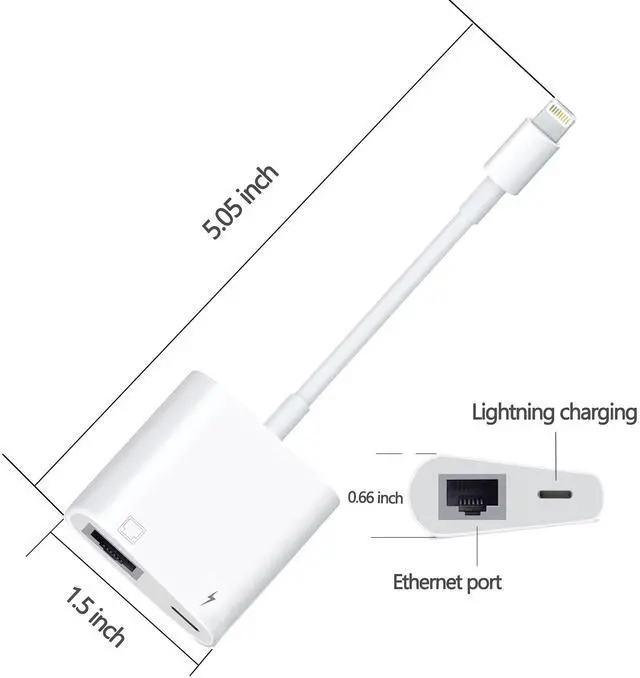 Alt view image 2 of 7 - Lightning to RJ45 Ethernet LAN Network Adapter with Charge Port for Select iPhone,iPad Models 100Mbps Charging Plug and Play