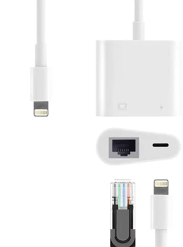 Alt view image 3 of 7 - Lightning to RJ45 Ethernet LAN Network Adapter with Charge Port for Select iPhone,iPad Models 100Mbps Charging Plug and Play