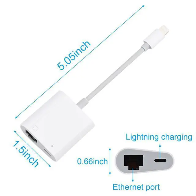 Alt view image 3 of 6 - Lightning to Ethernet Adapter,2 in 1 RJ45 Ethernet LAN Network Adapter with Charging Port for Phone,Pad 10/100Mbps High Speed,Plug and Play