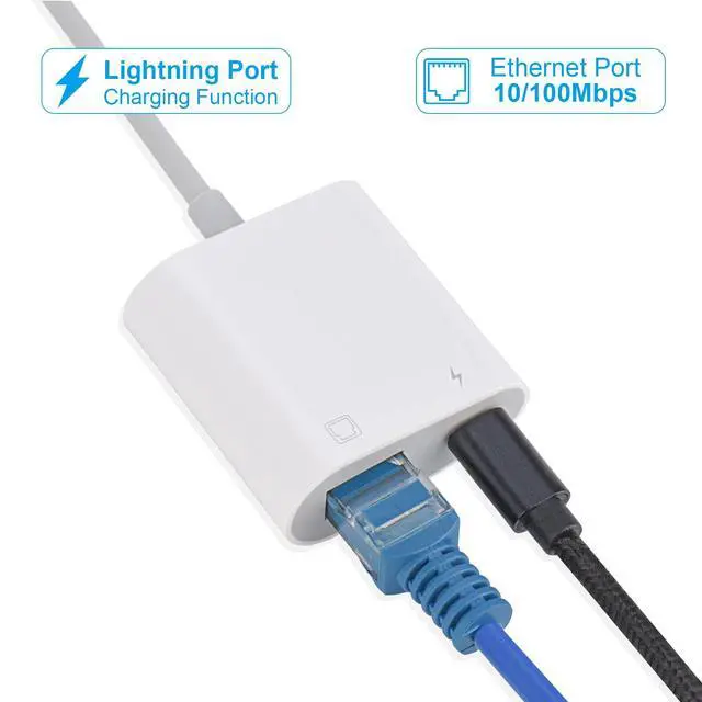 Alt view image 2 of 6 - Lightning to Ethernet Adapter,2 in 1 RJ45 Ethernet LAN Network Adapter with Charging Port for Phone,Pad 10/100Mbps High Speed,Plug and Play