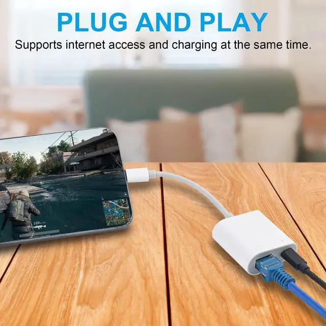 Alt view image 6 of 6 - Lightning to Ethernet Adapter,2 in 1 RJ45 Ethernet LAN Network Adapter with Charging Port for Phone,Pad 10/100Mbps High Speed,Plug and Play