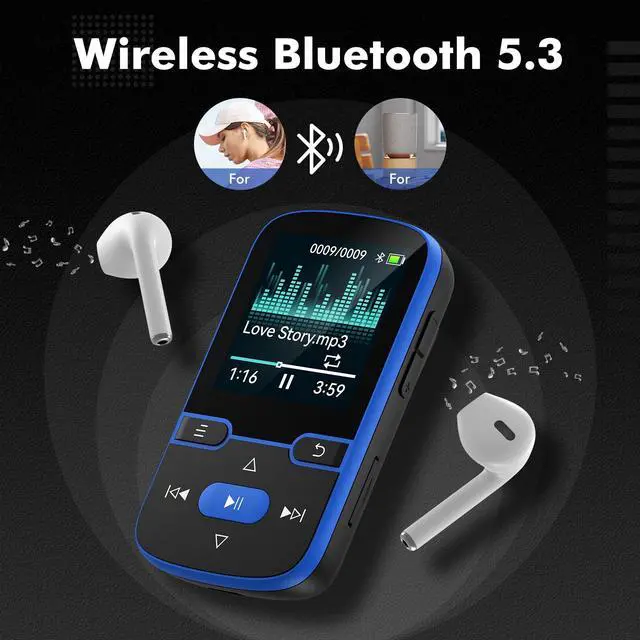 Alt view image 2 of 7 - 64GB MP3 Player with Clip Bluetooth 5.3 Portable Music Player for Kids with FM Radio, Pedometer, Voice Recorder, Shuffle and Repeat, Weighs Only 28g for Sport and Running, Supports TF Card Up to 128G