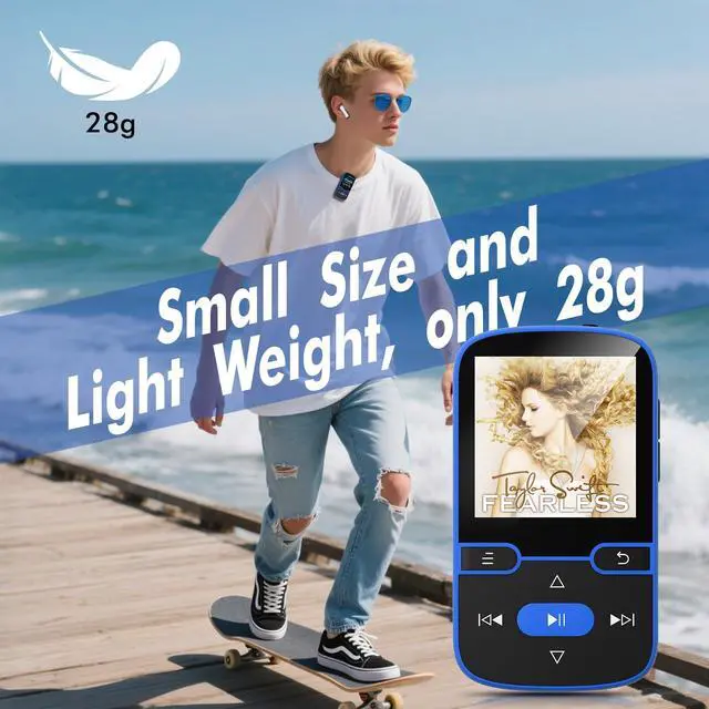 Alt view image 6 of 7 - 64GB MP3 Player with Clip Bluetooth 5.3 Portable Music Player for Kids with FM Radio, Pedometer, Voice Recorder, Shuffle and Repeat, Weighs Only 28g for Sport and Running, Supports TF Card Up to 128G