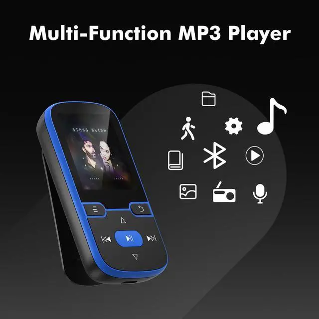 Alt view image 7 of 7 - 64GB MP3 Player with Clip Bluetooth 5.3 Portable Music Player for Kids with FM Radio, Pedometer, Voice Recorder, Shuffle and Repeat, Weighs Only 28g for Sport and Running, Supports TF Card Up to 128G