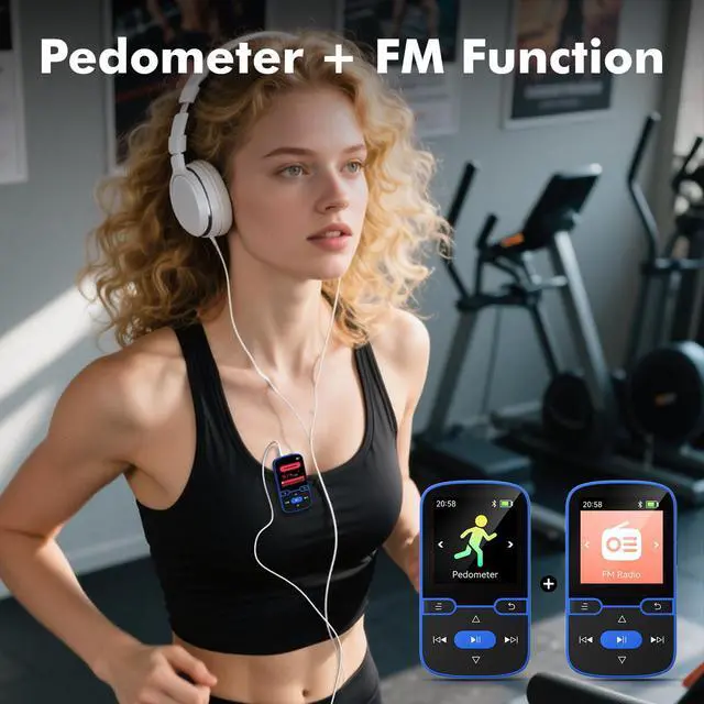 Alt view image 5 of 7 - 64GB MP3 Player with Clip Bluetooth 5.3 Portable Music Player for Kids with FM Radio, Pedometer, Voice Recorder, Shuffle and Repeat, Weighs Only 28g for Sport and Running, Supports TF Card Up to 128G