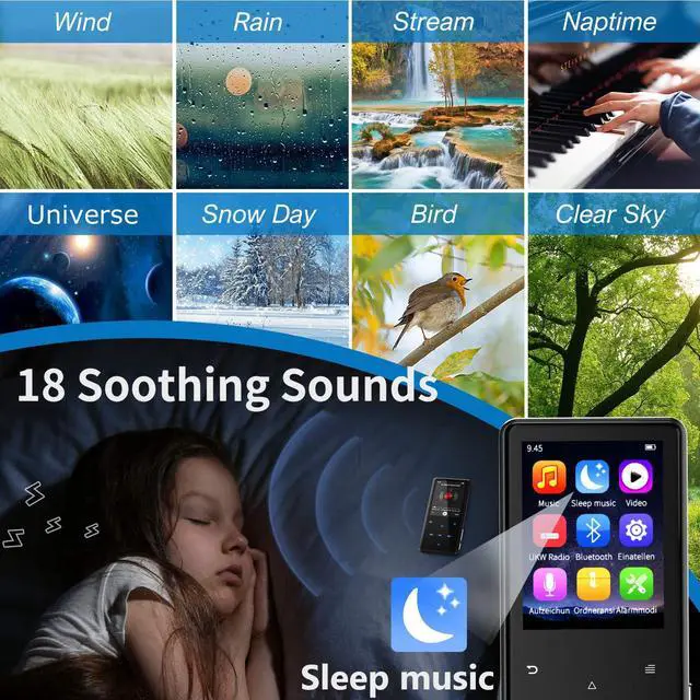 Alt view image 4 of 7 - 64GB MP3 Player with Bluetooth 5.3, White Noise Sound Machine for Kids, Portable Music Player with Speaker, FM Radio, Voice Recorder, Shuffle Repeat, Digital Audio Players for Sports Running