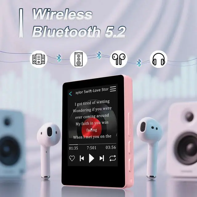 Alt view image 2 of 7 - Mini HiFi Bluetooth MP3 Player for , 32GB Portable Audio Player with FM Radio, Digital MP3 Music Player with Bluetooth, Built in Speaker, SD Card Expandable 512GB(Pink)