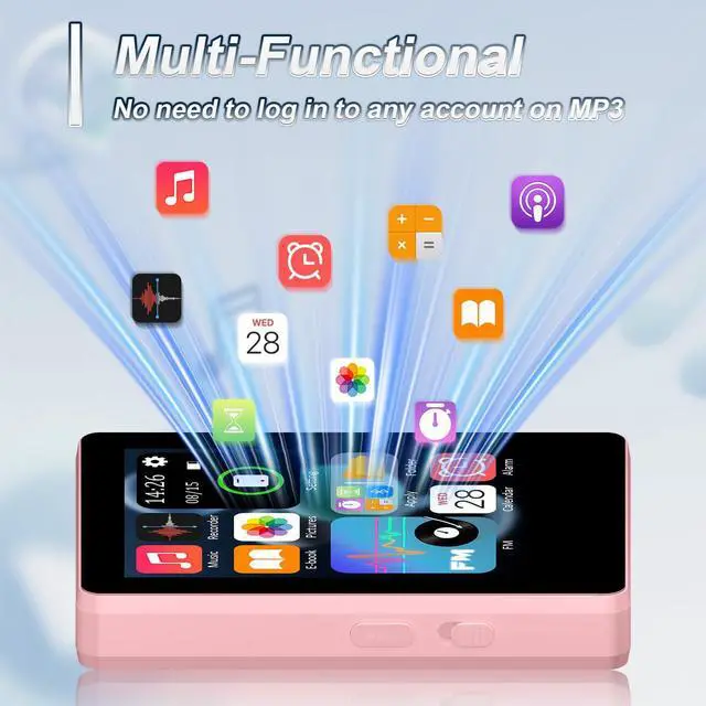 Alt view image 5 of 7 - Mini HiFi Bluetooth MP3 Player for , 32GB Portable Audio Player with FM Radio, Digital MP3 Music Player with Bluetooth, Built in Speaker, SD Card Expandable 512GB(Pink)