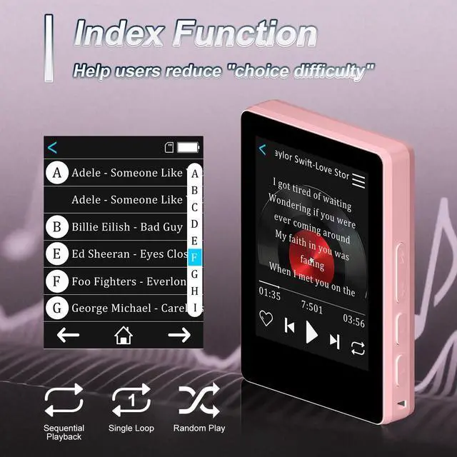 Alt view image 7 of 7 - Mini HiFi Bluetooth MP3 Player for , 32GB Portable Audio Player with FM Radio, Digital MP3 Music Player with Bluetooth, Built in Speaker, SD Card Expandable 512GB(Pink)