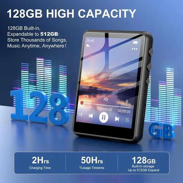 Alt view image 2 of 7 - 128GB MP3 Player with Bluetooth Black- M4 Music Player with Bluetooth 5.4, 2.4" Portable HiFi MP3 Player with FM Radio, HD Speaker, E-Book,Voice Recorder, Digital Music Player Earphones Included