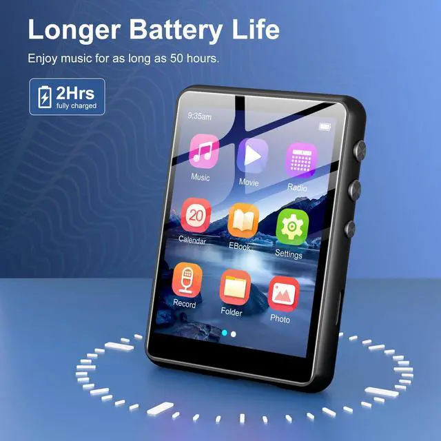 Alt view image 4 of 7 - 128GB MP3 Player with Bluetooth Black- M4 Music Player with Bluetooth 5.4, 2.4" Portable HiFi MP3 Player with FM Radio, HD Speaker, E-Book,Voice Recorder, Digital Music Player Earphones Included