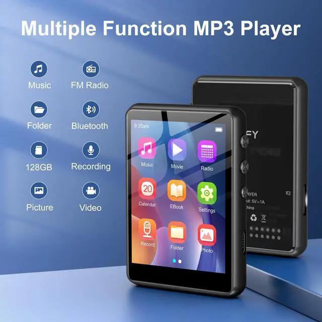 Alt view image 6 of 7 - 128GB MP3 Player with Bluetooth Black- M4 Music Player with Bluetooth 5.4, 2.4" Portable HiFi MP3 Player with FM Radio, HD Speaker, E-Book,Voice Recorder, Digital Music Player Earphones Included