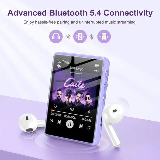 Alt view image 2 of 7 - 128GB MP3 Player - Music Player with Bluetooth 5.4, 2.4" Portable HiFi MP3 Player with FM Radio, HD Speaker, E-Book,Voice Recorder, Walkman Digital Music Player Earphones Included