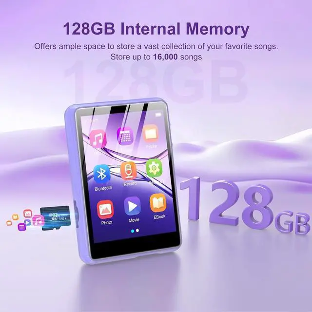 Alt view image 3 of 7 - 128GB MP3 Player - Music Player with Bluetooth 5.4, 2.4" Portable HiFi MP3 Player with FM Radio, HD Speaker, E-Book,Voice Recorder, Walkman Digital Music Player Earphones Included