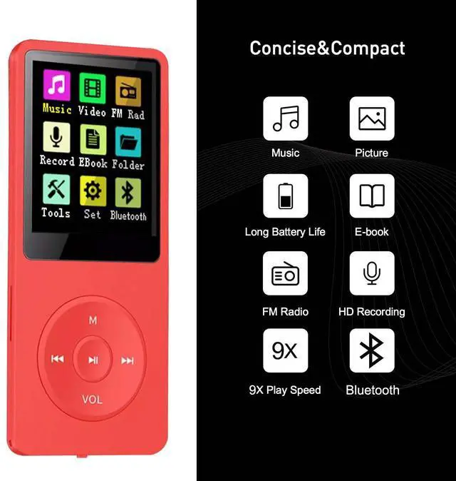 Alt view image 2 of 7 - MP3 Player 128GB with Bluetooth 5.2 Portable HiFi Lossless Sound Mini Music Player Voice Recorder E-Book 1.8 inch HD Screen Built-in Speaker, Earphone Included