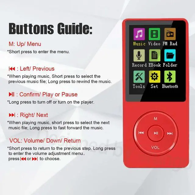 Alt view image 3 of 7 - MP3 Player 128GB with Bluetooth 5.2 Portable HiFi Lossless Sound Mini Music Player Voice Recorder E-Book 1.8 inch HD Screen Built-in Speaker, Earphone Included