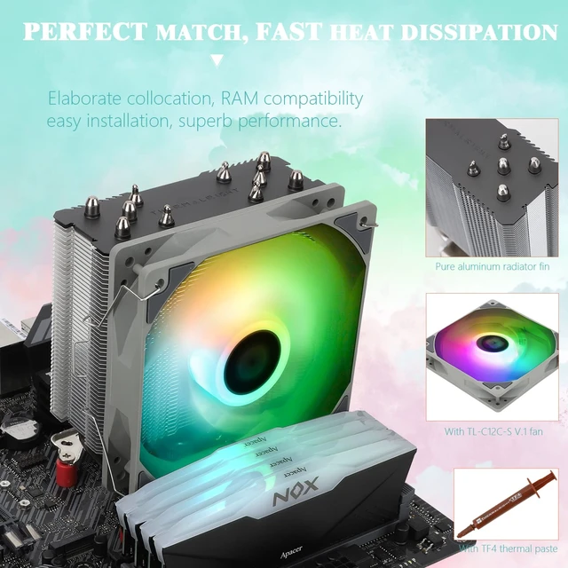 Alt view image 6 of 7 - Assassin King 120 SE ARGB CPU Air Cooler, AK120 SE ARB, 5 Heatpipes, TL-C12C-S PWM Quiet Fan CPU Cooler with S-FDB Bearing, for AMD AM4/AM5/Intel LGA1700/1150/1151/1200/1851