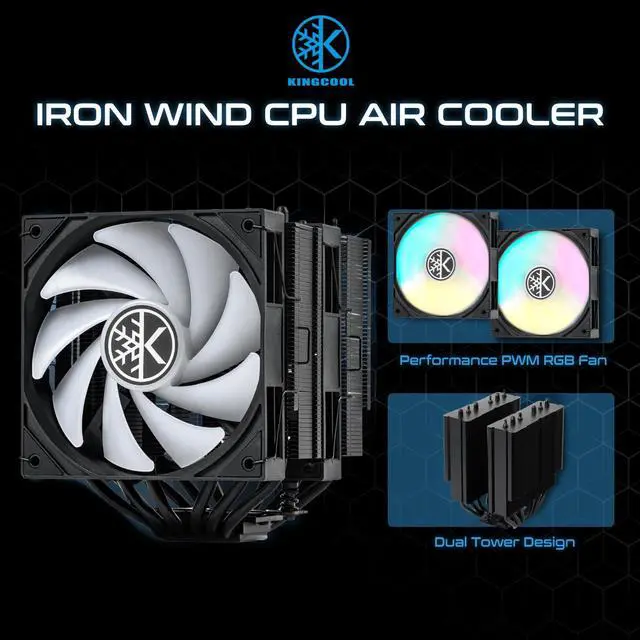 Alt view image 3 of 7 - Iron Wind 120 ARGB Dual Towers CPU Air Cooler for AMD Intel, Black