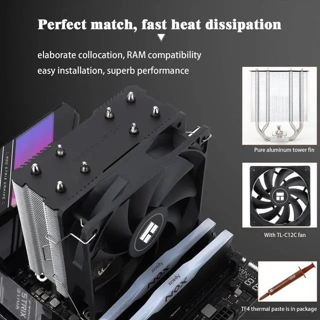 Alt view image 4 of 5 - X120 Refined SE CPU Air Cooler, 4 Heat Pipes, TL-C12C PWM Fan, Aluminium Heatsink Cover, AGHP Technology, for AMD AM4/AM5/Intel LGA 1150/1151/1155/1200/1700/1851(AX120 R SE)