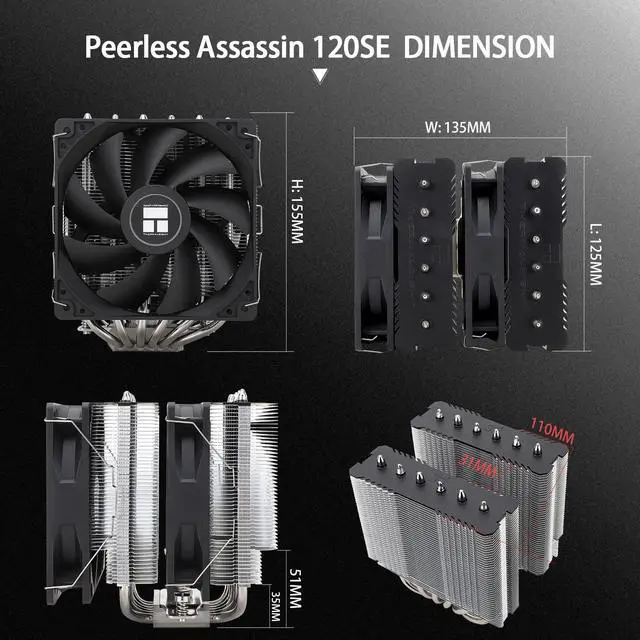 Alt view image 7 of 7 - Peerless Assassin 120 SE CPU Cooler, 6 Heat Pipes AGHP Technology, Dual 120mm PWM Fans, 1550RPM Speed, for AMD:AM4 AM5/Intel LGA 1700/1150/1151/1200/1851,PC Cooler