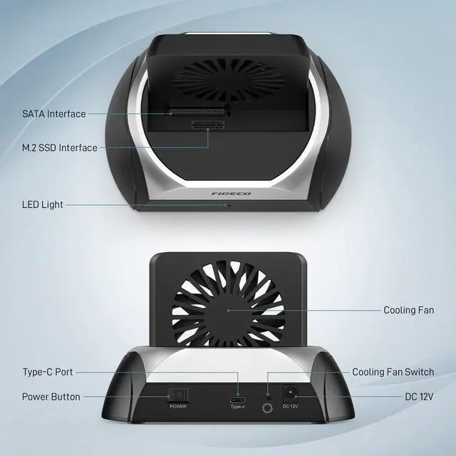 Alt view image 7 of 7 - Hard Drive Docking Station, M.2 NVMe to USB Adapter with Cooling Fan, 10Gbps SSD Reader, Support 2.5 and 3.5 inch SATA HDD SSD, and M.2 NVMe SATA SSD, Ultimate Heat Dissipation