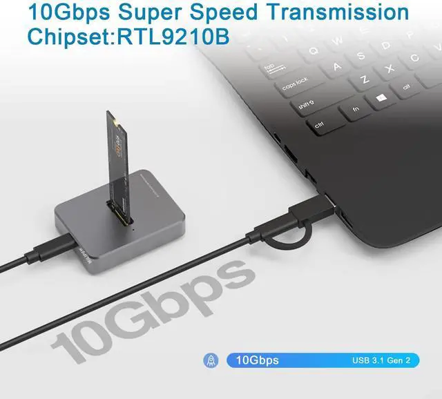 Alt view image 2 of 7 - USB C M.2 NVME SATA SSD Enclosure, USB 3.1 Gen 2 10Gbps High Speed M.2 to USB Docking Station, Tool-Free USB C External, Aluminum NVME SSD Reader Adapter for 2230/2242/2260/2280