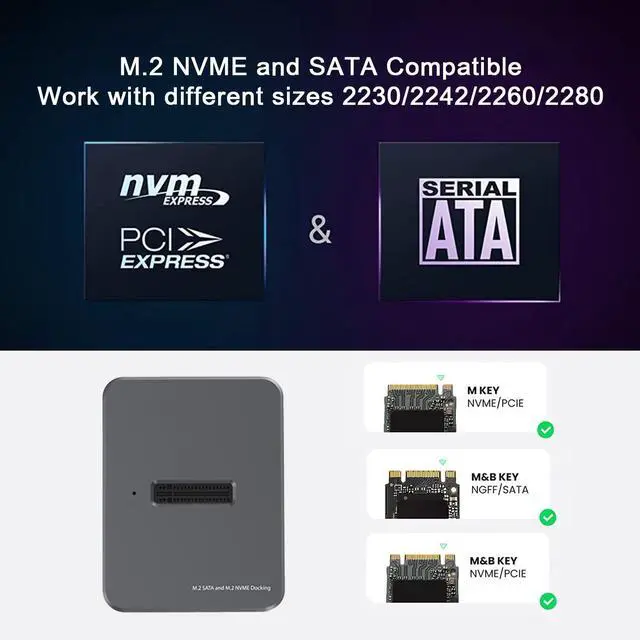 Alt view image 3 of 7 - USB C M.2 NVME SATA SSD Enclosure, USB 3.1 Gen 2 10Gbps High Speed M.2 to USB Docking Station, Tool-Free USB C External, Aluminum NVME SSD Reader Adapter for 2230/2242/2260/2280