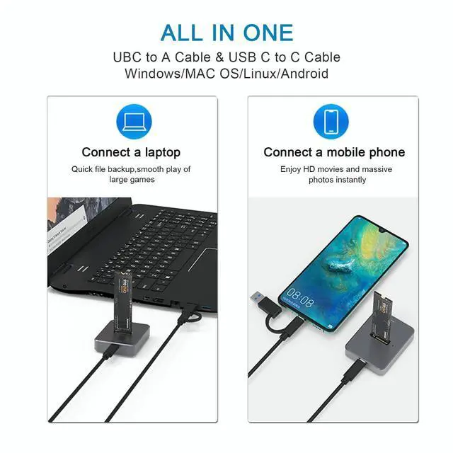 Alt view image 4 of 7 - USB C M.2 NVME SATA SSD Enclosure, USB 3.1 Gen 2 10Gbps High Speed M.2 to USB Docking Station, Tool-Free USB C External, Aluminum NVME SSD Reader Adapter for 2230/2242/2260/2280