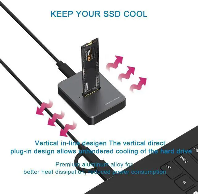Alt view image 5 of 7 - USB C M.2 NVME SATA SSD Enclosure, USB 3.1 Gen 2 10Gbps High Speed M.2 to USB Docking Station, Tool-Free USB C External, Aluminum NVME SSD Reader Adapter for 2230/2242/2260/2280